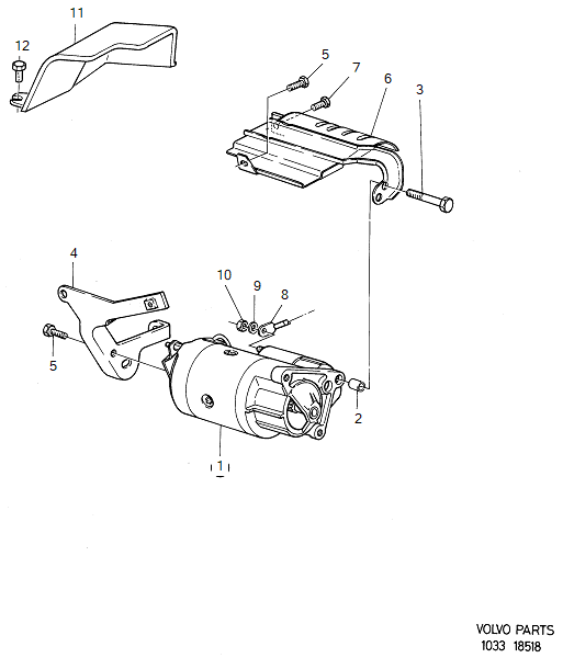 Starter motor, mounting parts, VOLVO-GR-18518