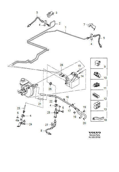 Przewody hamulcowe, R.H.D, ABS, 1993-, VOLVO-GR-20153