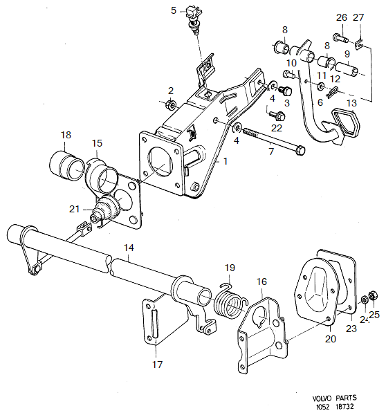 Brake pedal, complete with mounting parts, R.H.D, VOLVO-GR-18732