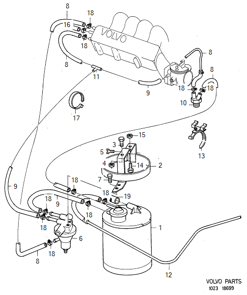 Carbon filter with mounting parts, VOLVO-GR-18699
