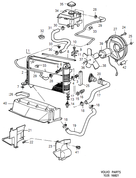 Cooling system, radiator and related parts, B20F, VOLVO-GR-18821