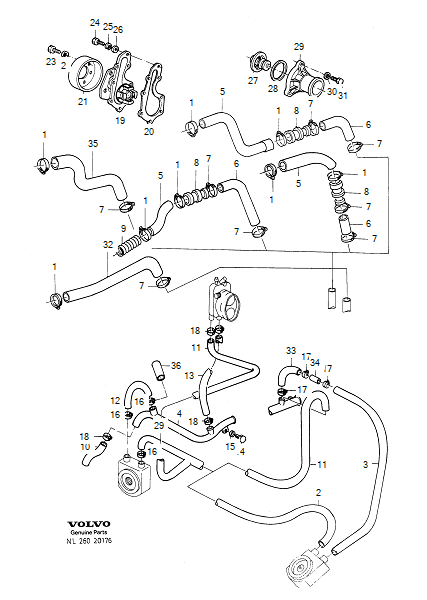Cooling system, engine and related parts, B18EP, FP. CH 551750-, VOLVO-GR-20176