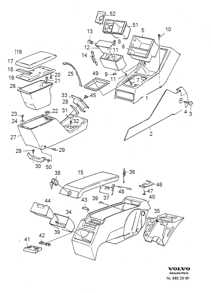 Center console, front and rear, VOLVO-GR-20181