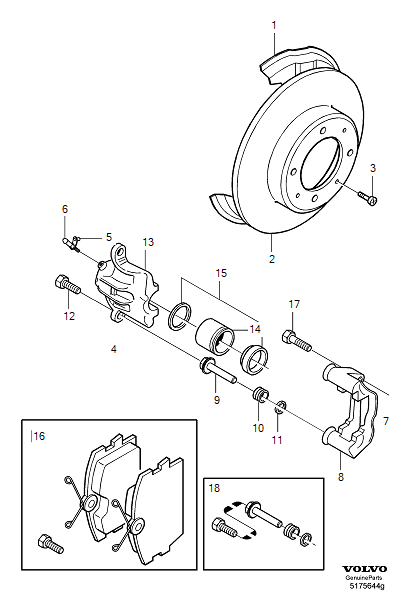 Front wheel brake, non-ventilated disc